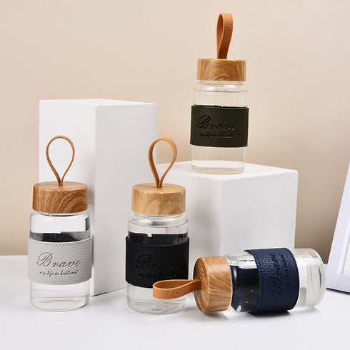 GOURDE EN VERRE <br>BOUCHON BOIS